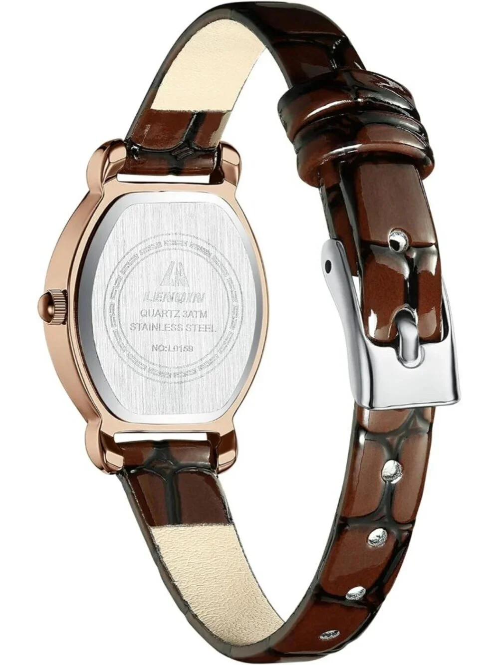 Ln Lenqin Womens Coffee Brown Analog Quartz Leather Strap Waterproof Wrist Watch